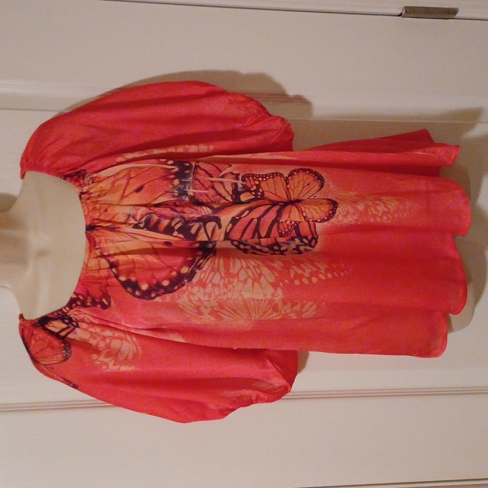 ONE WORLD Short Sleeve Blouse Orange Size Medium